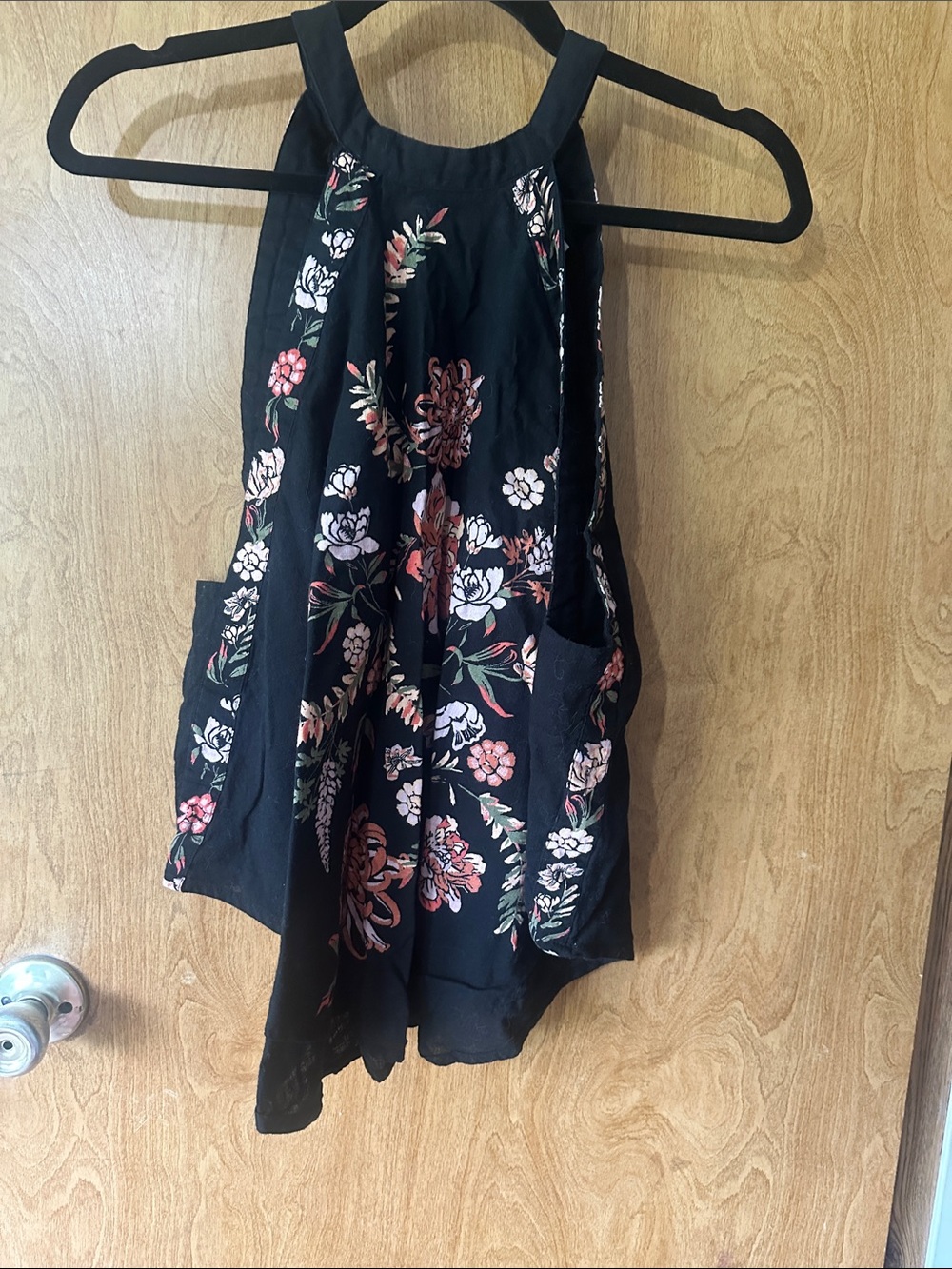 Free People Black High-Low Floral Skirt with Pink and Cream Blooms